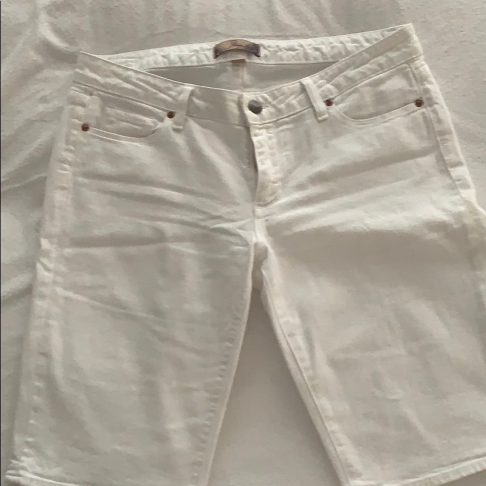 PAIGE white denim knee length shorts